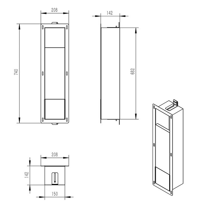 Inbouw Toiletrolhouder met Reserverolhouder - Gunmetal
