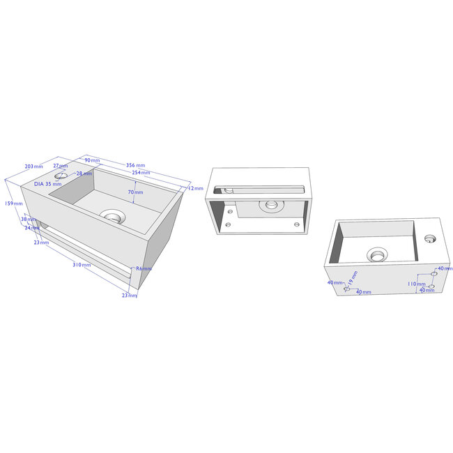 Solid Surface Wastafel met Handdoekhouder en Kraangat Links- 35 x 20 x 16cm - Betonlook