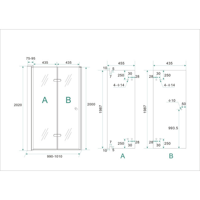 Nisdeur vouwbaar Links Nano glas 1000 x 2000 x 8 mm - Chroom