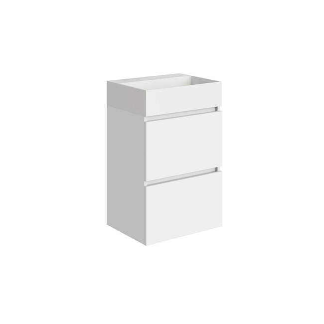 Mini Badkamermeubel 45 cm Glans Wit met Keramische Wastafel – Wandmeubel met 2 Softclose Lades