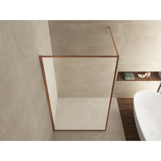 Inloopdouche 100 x 200 x 8 mm nano helder glas - Geborsteld Brons koper