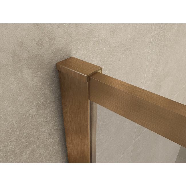 Inloopdouche 90 x 200 cm, 8 mm nano helder glas met geborsteld brons-koper profiel