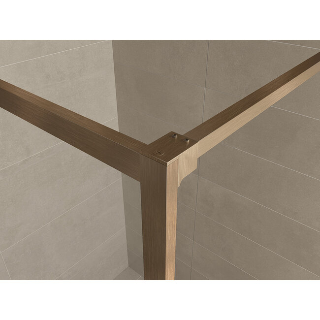 Inloopdouche 90 x 200 cm, 8 mm nano helder glas met geborsteld brons-koper profiel