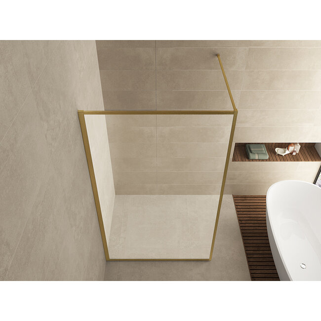 Inloopdouche 100 x 200 x 8 mm nano helder glas - Geborsteld Messing / Goud