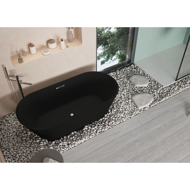 Vrijstaand Bad in Solid Surface - 167-170x70x52cm - Mat Zwart