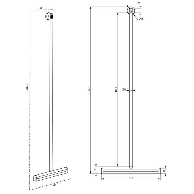 Vloerwisser met ophanghaak - Geborsteld RVS
