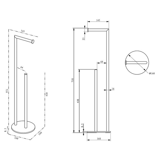 Toiletrolhouder met reserverolhouder vrijstaand - Gunmetal
