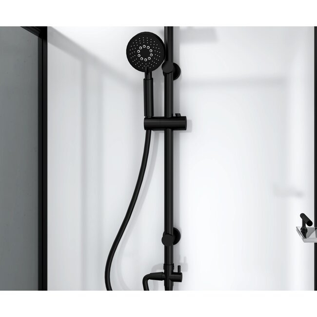 Complete douchecabine met draaideur - omkeerbaar - Mat zwart rookglas - 120x90x225cm