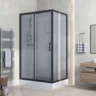 Complete douchecabine met draaideur - omkeerbaar - Mat zwart rookglas - 120x90x225cm
