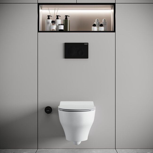 Randloos Hangtoilet met Tornado Flush en Toiletzitting – Glans Wit – Soft-Close & Quick-Release