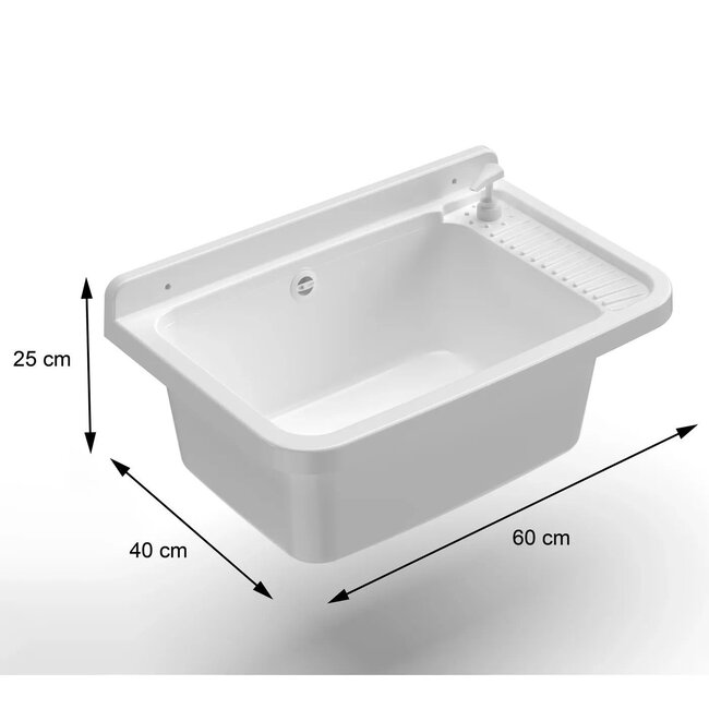 Gietbak met Zeepdispenser inc afvoer en sifon - Kunststof wit