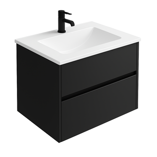 Badkamermeubel Praag met Glans Witte Wastafel - 60 cm - Mat Zwart