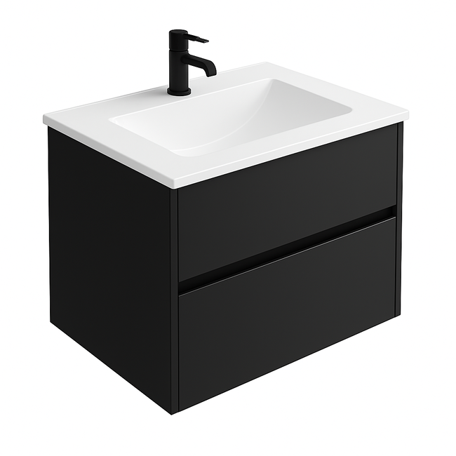Badkamermeubel Praag met Glans Witte Wastafel - 60 cm - Mat Zwart