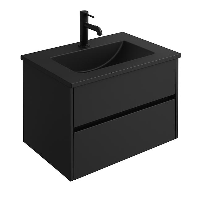 Badkamermeubel Praag met Mat Zwarte Wastafel - 60 cm - Mat Zwart