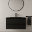 Badkamermeubel Praag met Mat Zwarte Wastafel  - 80 cm - Mat Zwart met Houtnerf