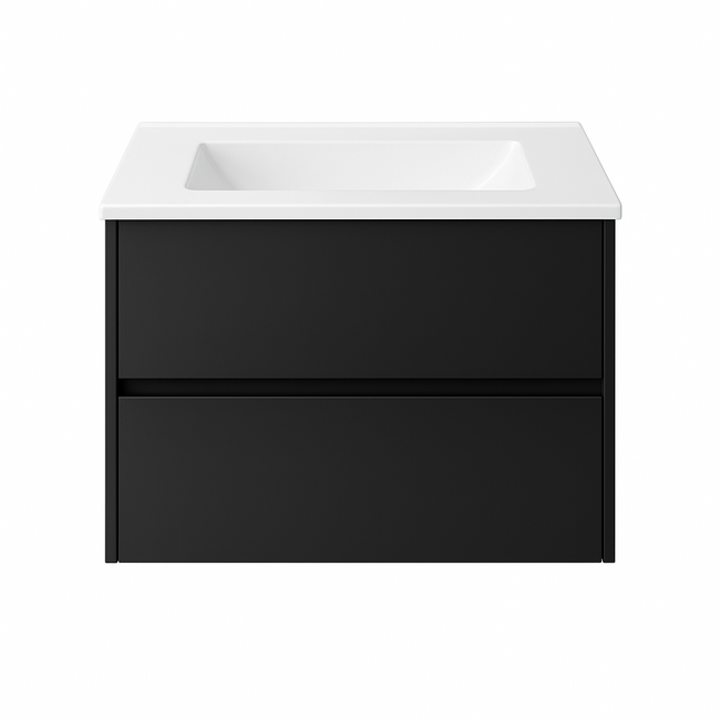 Badkamermeubel Liverpool met Glans Witte Wastafel zonder Kraangat - 60 cm - Mat Zwart