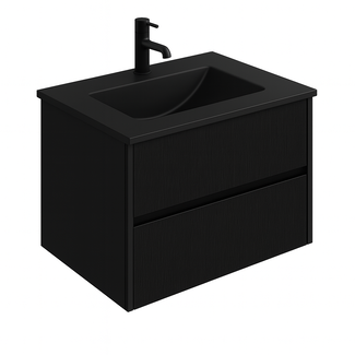 Badkamermeubel Praag met Mat Zwarte Wastafel  - 80 cm - Mat Zwart met Houtnerf