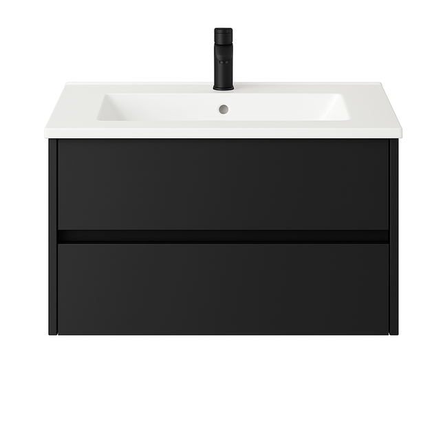 Badkamermeubel Liverpool met Mat Witte Wastafel - 60 cm - Mat Zwart