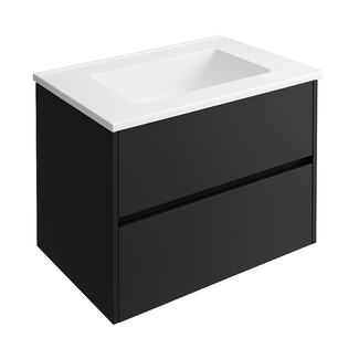 Badkamermeubel Praag met Mat Witte Wastafel zonder Kraangat - 60 cm - Mat Zwart