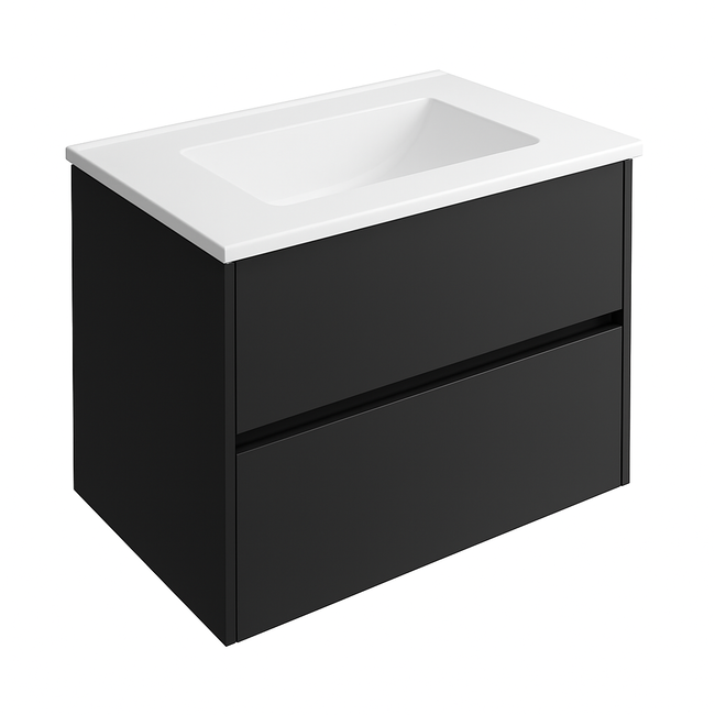 Badkamermeubel Liverpool met Mat Witte Wastafel zonder Kraangat - 60 cm - Mat Zwart