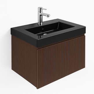 Badkamermeubel Ela met Zwarte Wastafel - 80 cm - Walnoot