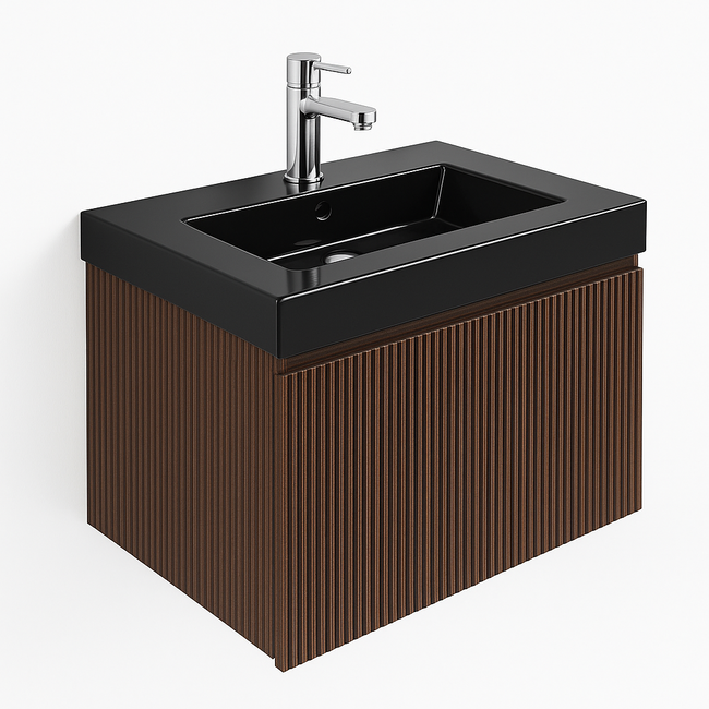 Badkamermeubel Ela met Zwarte Wastafel - 80 cm - Walnoot