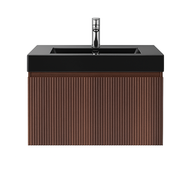 Badkamermeubel Ela met Zwarte Wastafel - 80 cm - Walnoot