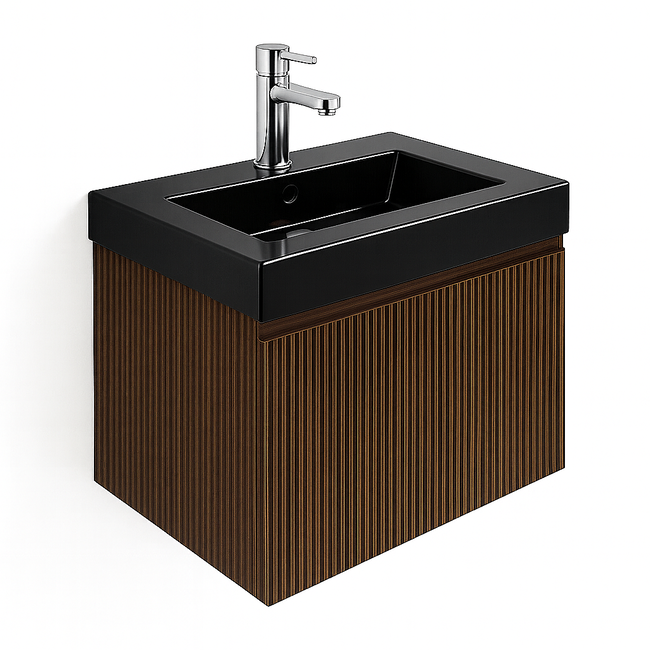 Badkamermeubel Ela met Zwarte Wastafel - 60 cm - Walnoot