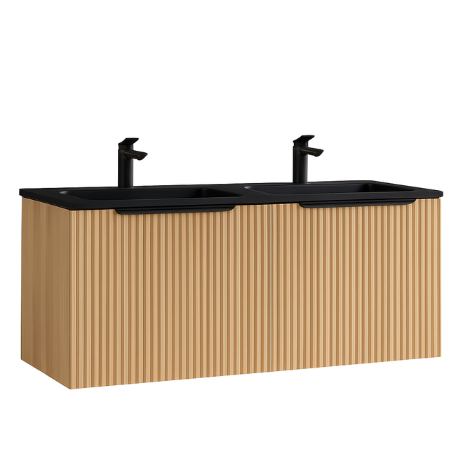 Badkamermeubel met Wastafel en Spiegel - 120 cm - Naturel Eik/Mat Zwart