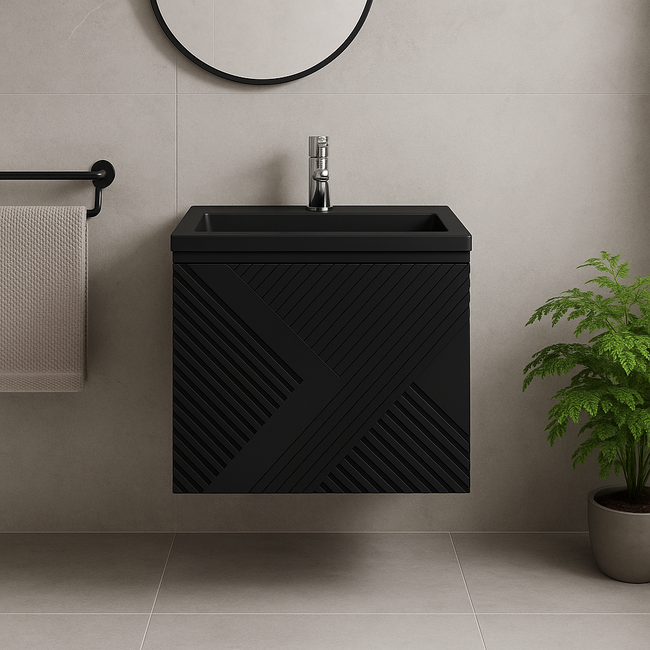 Badkamermeubel Paris met Zwarte Wastafel - 60 cm - Mat Zwart