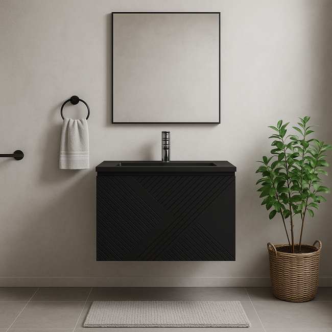 Badkamermeubel Paris met Zwarte Wastafel - 80 cm - Mat Zwart