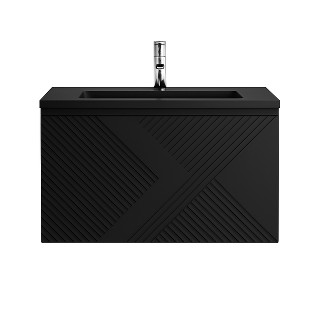 Design Collection Paris badkamermeubel 100 cm mat zwart met mat zwarte wastafel