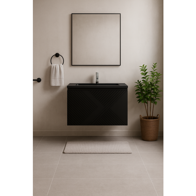 Design Collection Paris badkamermeubel 100 cm mat zwart met mat zwarte wastafel