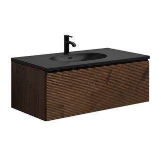Design Collection Crius badkamermeubel 120 cm walnoot met mat zwarte wastafel