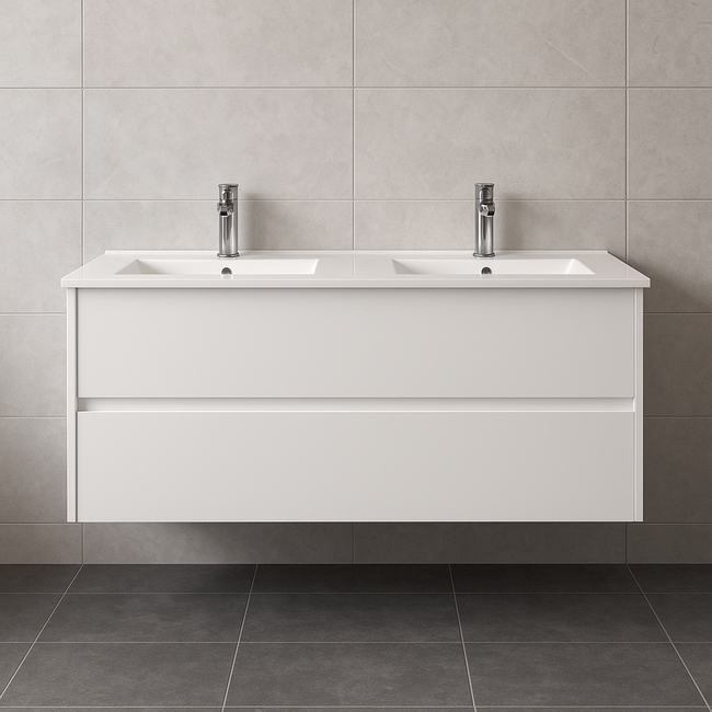 Aloni Hayat badkamermeubel 120 cm glans wit met dubbele wastafel