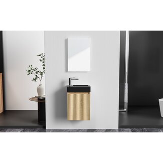 Toiletmeubel met omkeerbaar Zwarte Wastafel - 40 x 50 x 22,3 cm - Licht Eiken