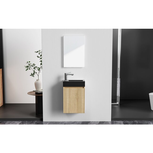 Toiletmeubel met omkeerbaar Zwarte Wastafel - 40 x 50 x 22,3 cm - Licht Eiken