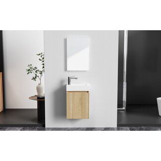 Toiletmeubel met omkeerbaar Witte Wastafel - 40 x 50 x 22,3 cm - Licht Eiken