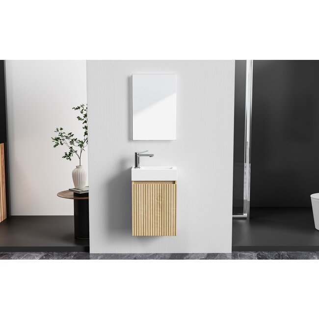 Toiletmeubel met omkeerbaar Witte Wastafel - 40 x 50 x 22,3 cm - Licht Eiken