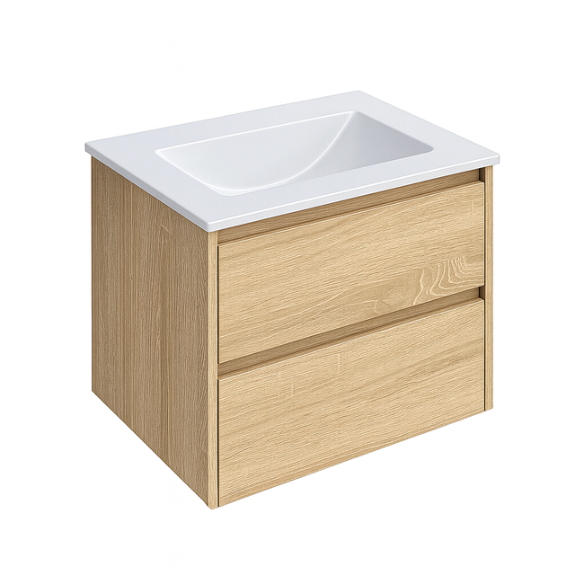 Badkamermeubel Praag met Mat Witte Wastafel zonder Kraangat - 60 cm - Natural Oak