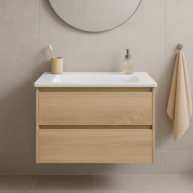 Badkamermeubel Praag met Mat Witte Wastafel zonder Kraangat - 60 cm - Natural Oak