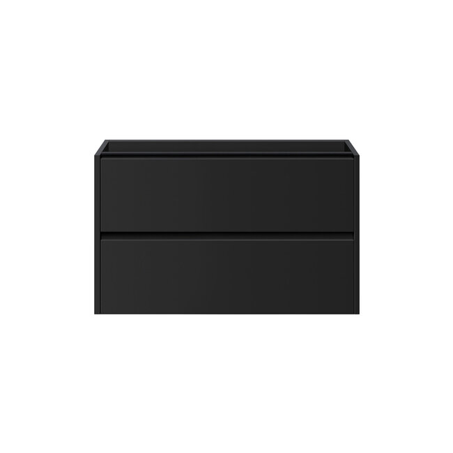 Badkamermeubel Praag met Mat Zwarte Wastafel zonder Kraangat  - 80 cm - Mat Zwart met Houtnerf