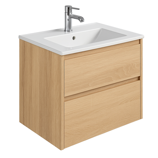 Badkamermeubel Liverpool met Glans Witte Wastafel  - 60 cm - Natural Oak