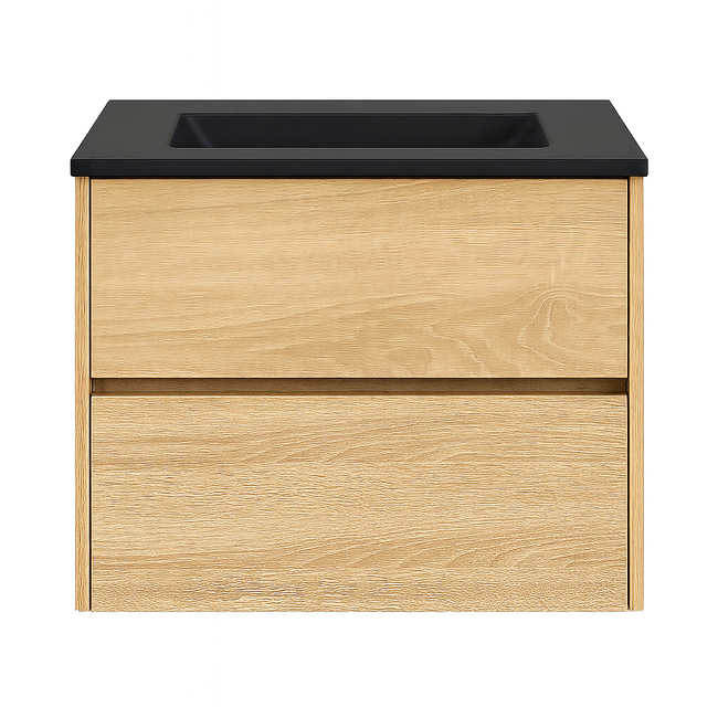 Fabriecio Liverpool badkamermeubel 60 cm natural oak met mat zwarte wastafel zonder kraangat