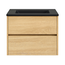 Fabriecio Liverpool badkamermeubel 60 cm natural oak met mat zwarte wastafel zonder kraangat