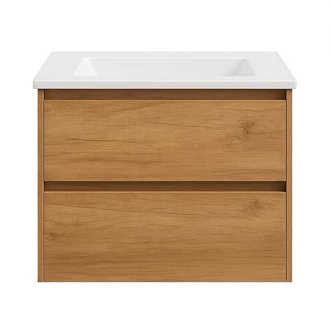 Badkamermeubel Praag met Glans Witte Wastafel zonder Kraangat - 60 cm - Eiken