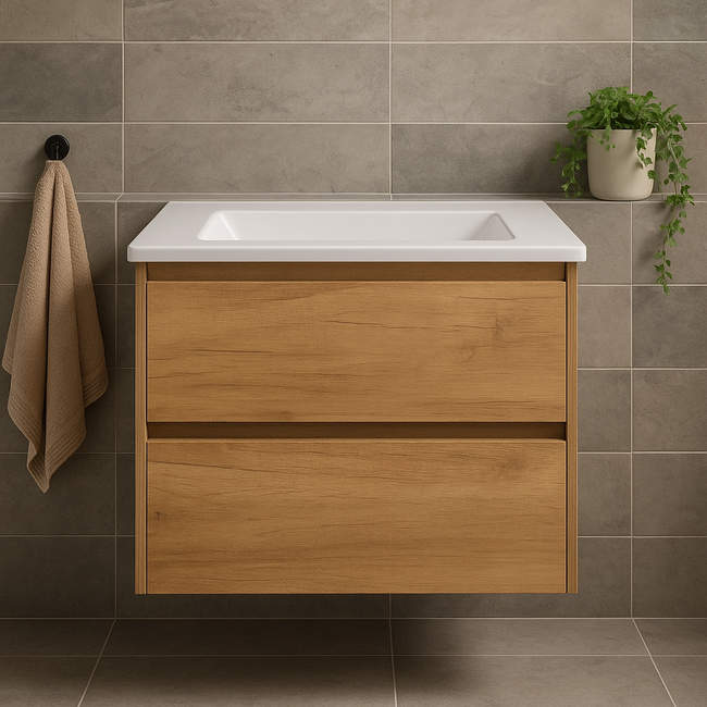 Fabriecio Liverpool badkamermeubel 60 cm eiken met mat witte wastafel zonder kraangat