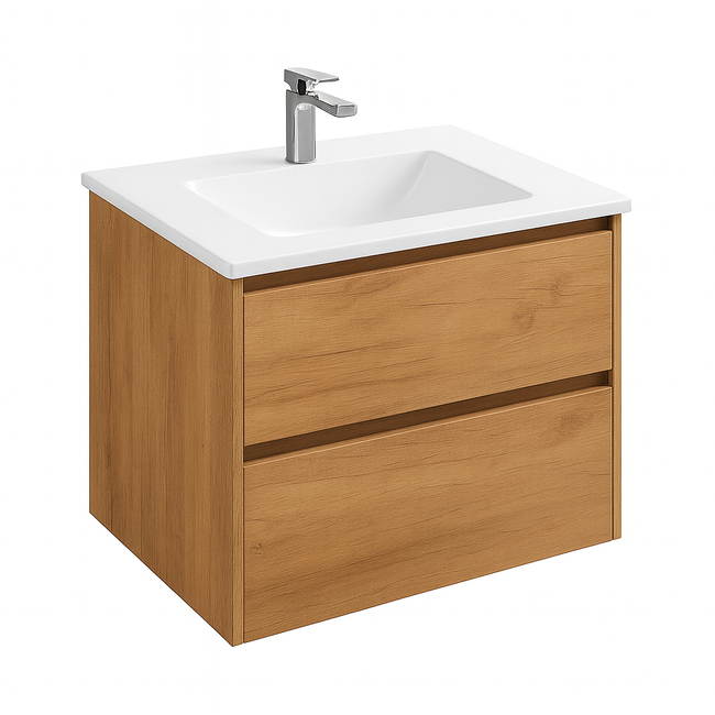 Badkamermeubel Praag met Glans Witte Wastafel - 60 cm - Eiken