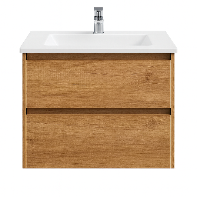 Badkamermeubel Praag met Glans Witte Wastafel - 60 cm - Eiken