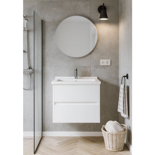 Badkamermeubel Hayat met Wastafel - 60 cm - Hoogglans Wit